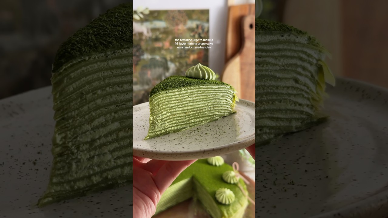 making a 16-layer matcha crepe cake 🌱 #matcha