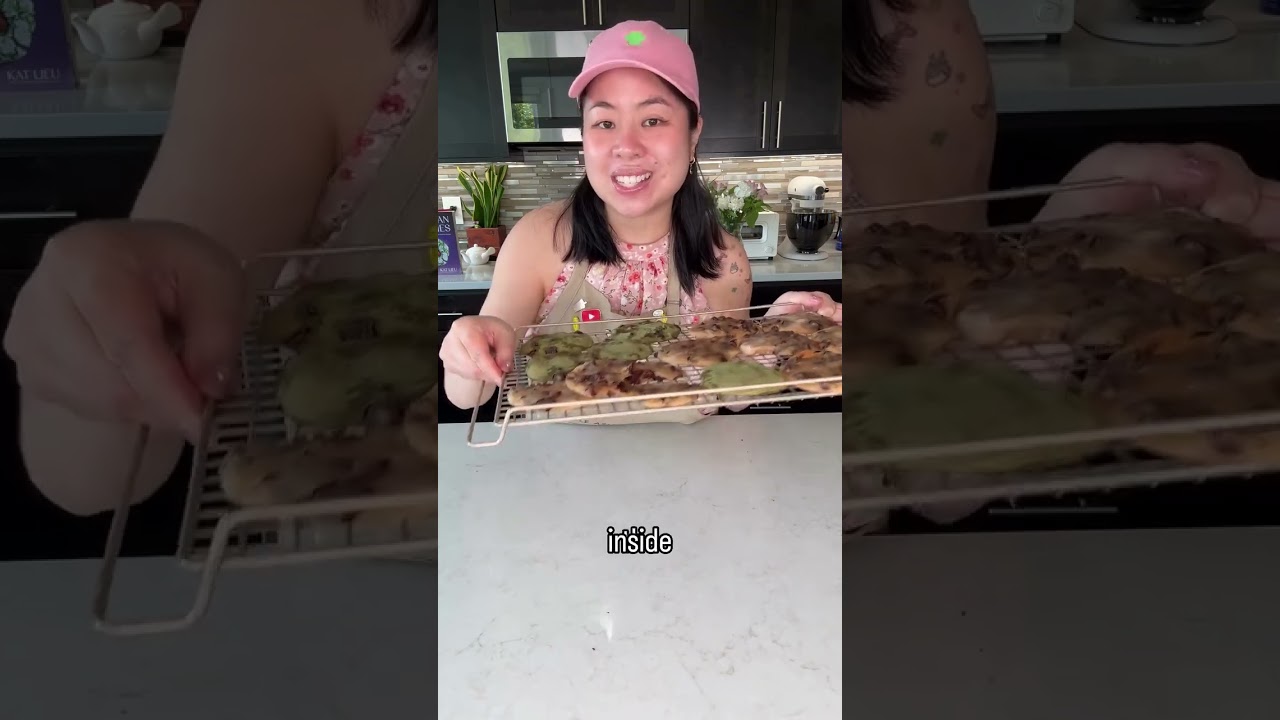 Vegan gluten free chocolate chip mochi cookies made with water  #eggfreebaking #matcha #ad